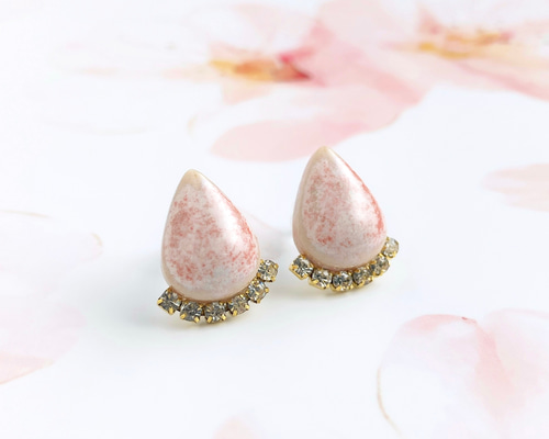 美濃焼×ラインストーンの小さなしずくピアス/イヤリング【Hokulea