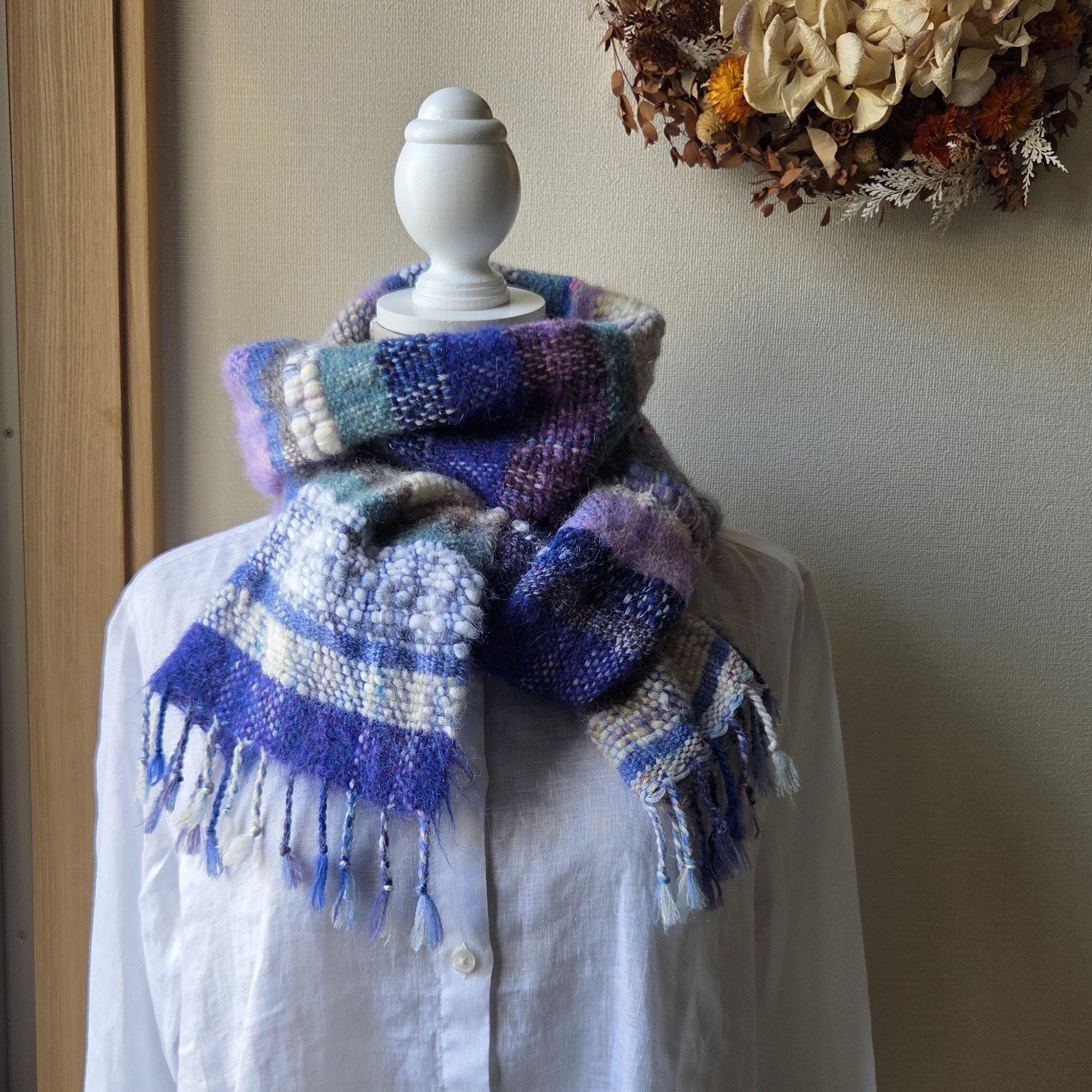 手織り　シルクウールのあじわいマフラー　作品26018