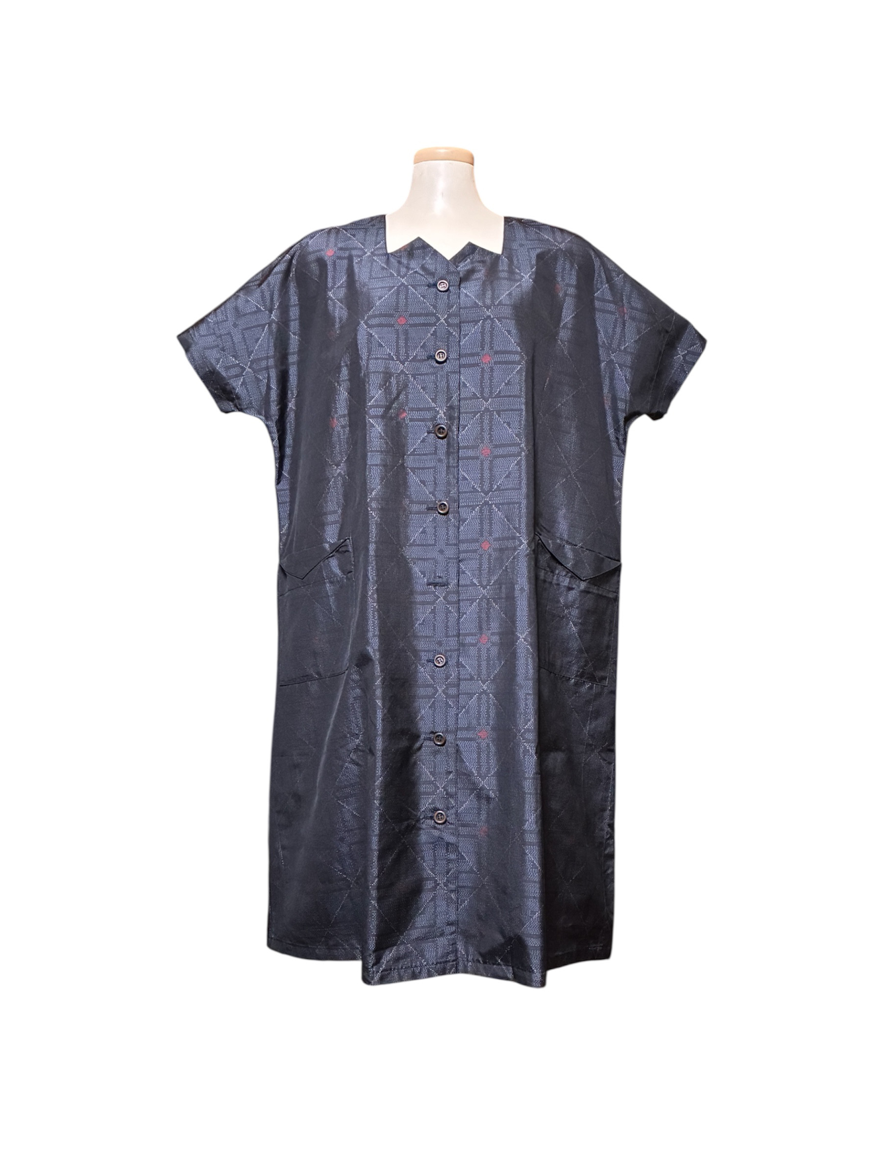 紺地の大島紬／半袖チュニックワンピース