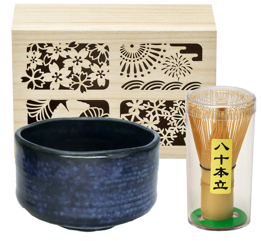 MCW-Ｓ6　抹茶碗セット木箱入　窯変blue