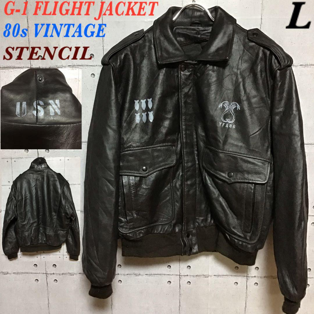 希少 80s G-1型 カスタムレザージャケット L ステンシル ペイント 肉厚カウハイド