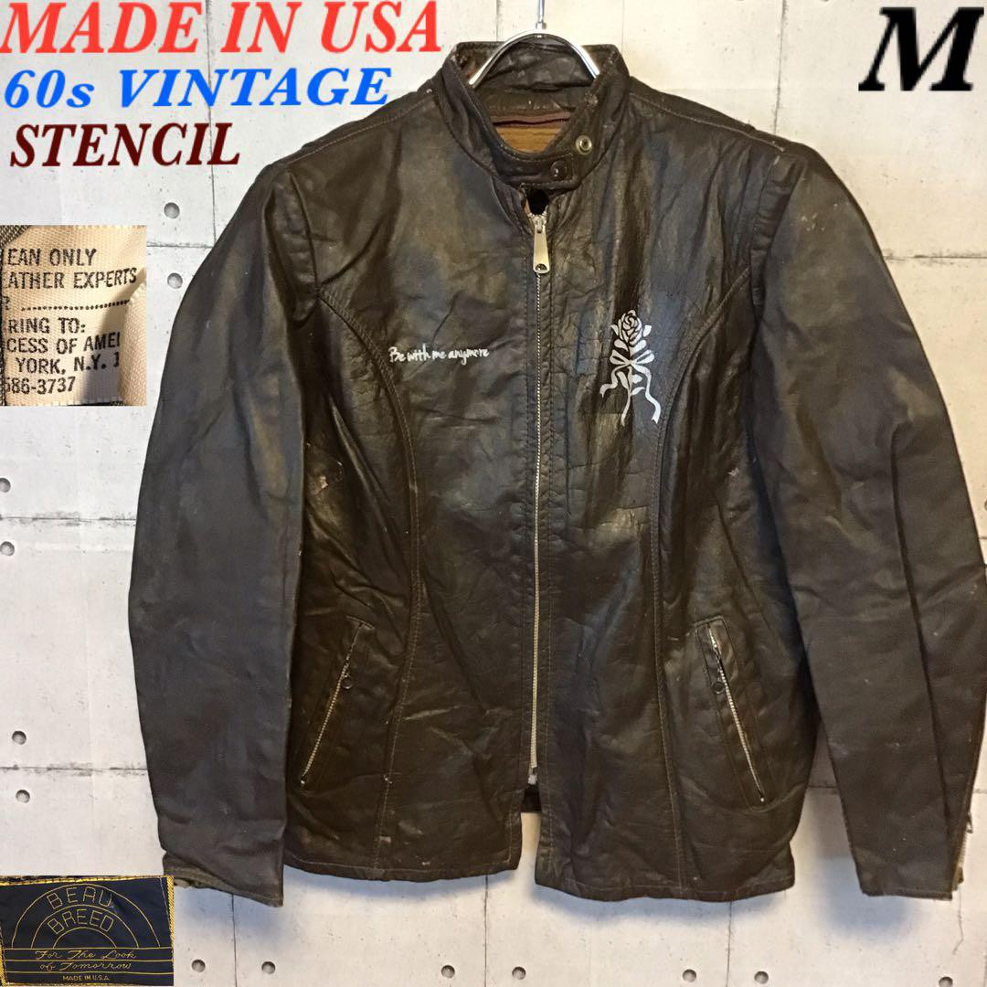 【希少60s】USA製 シングルライダース SERVALジップ ステンシル ペイント　茶