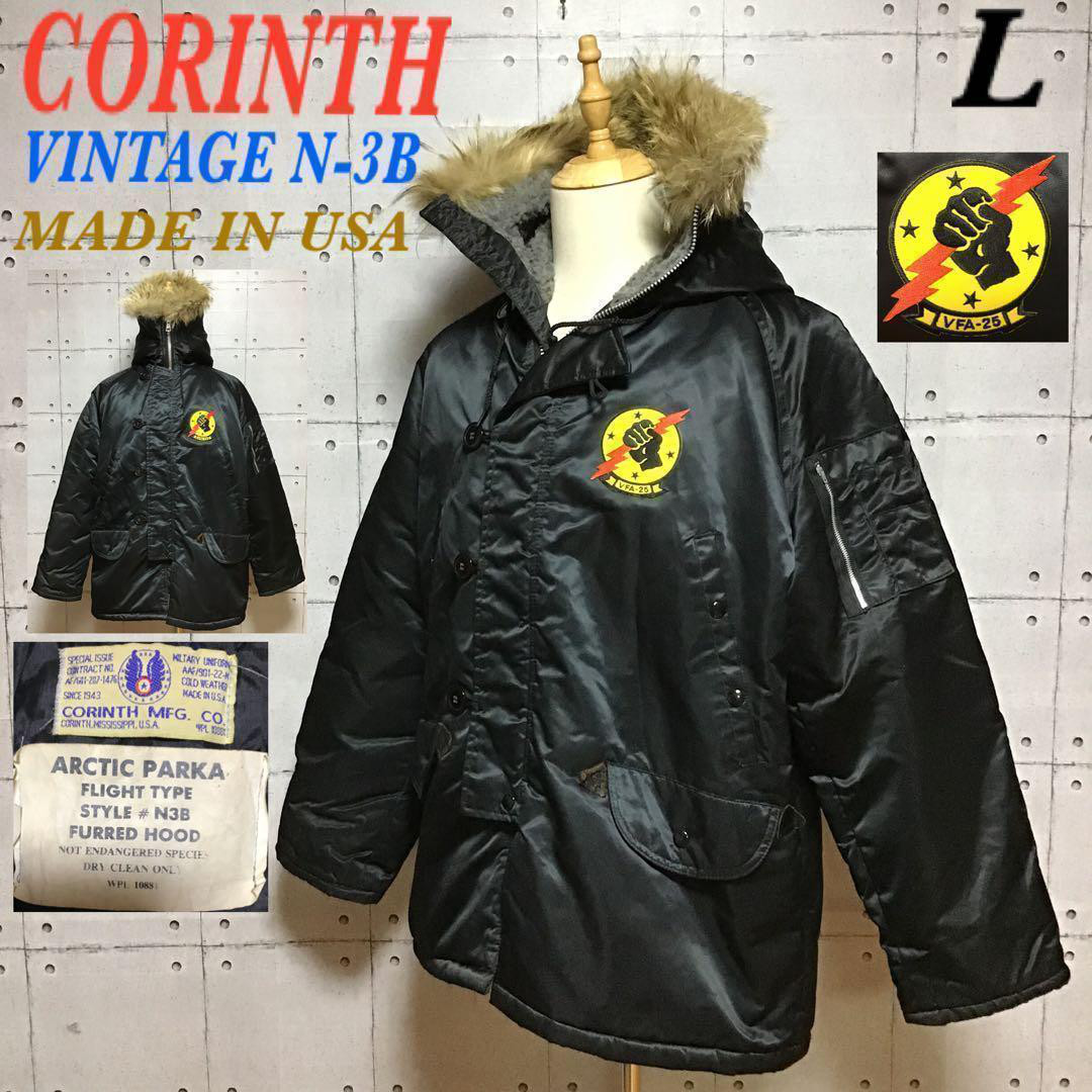 【USA製】80s コリンス N-3B 黒 スコードロン パッチ　ビンテージ