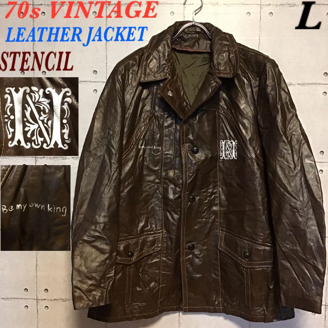 一点物　80s ヴィンテージ レザージャケット カスタムステンシル　ペイント