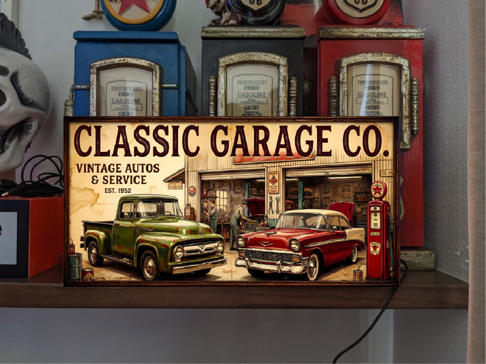 【Lサイズ】アメリカン ガレージ アメ車 カーショップ 店舗 自宅 サイン 照明 ランプ 看板 置物 雑貨 ライトBOX