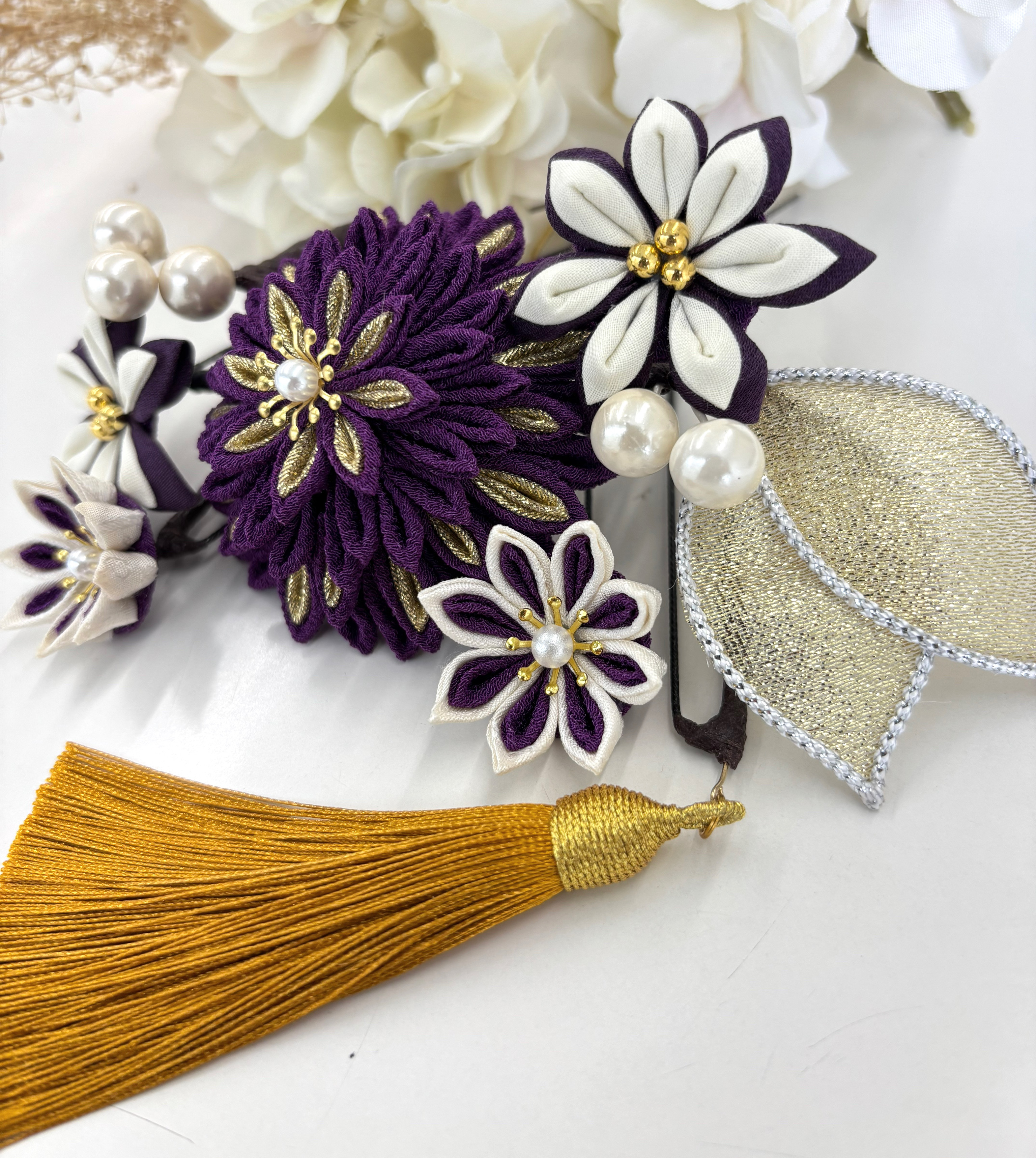 つまみ細工髪飾り　七五三・成人式　紫9点セット