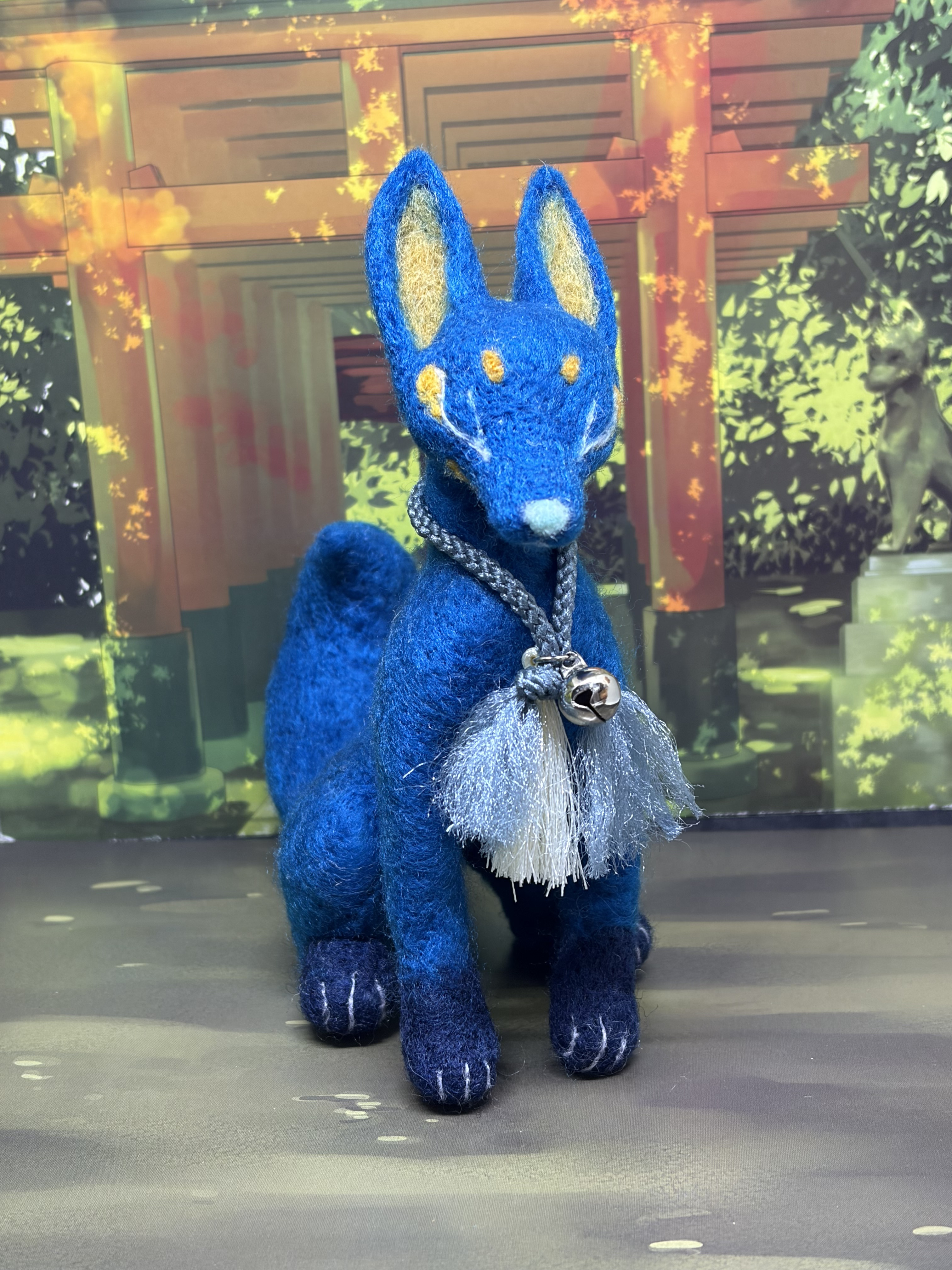 ◆稲荷狐  青　キツネ　幻獣【羊毛フェルト人形】