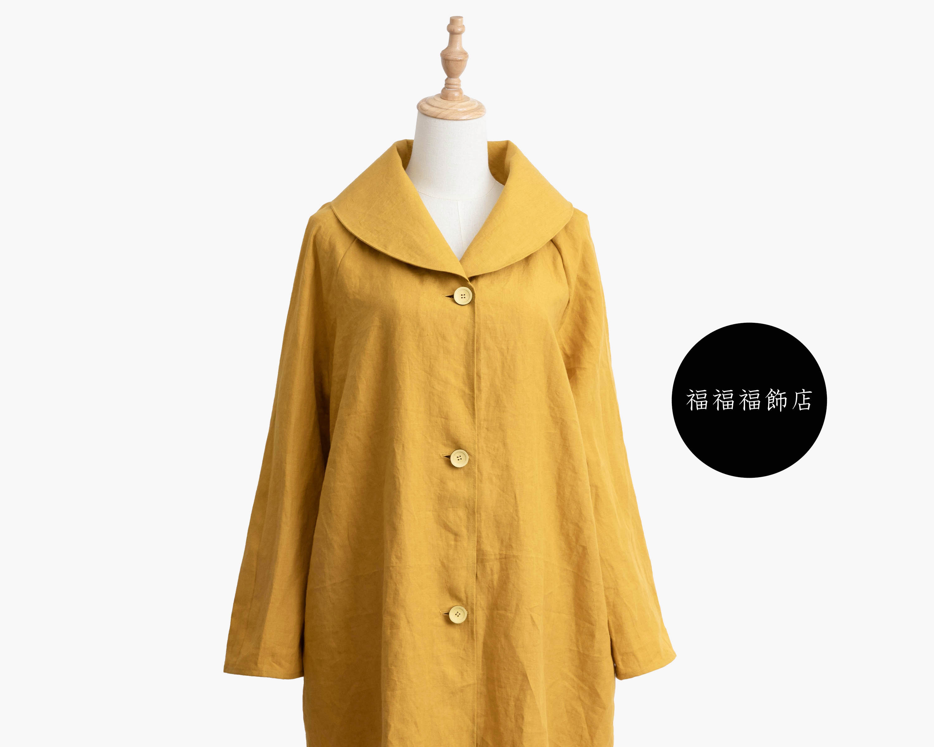 春の新色マスタードイエロー【大人のための可愛いコート】サイズSML　体形に合わせてお作りもできます　リネン