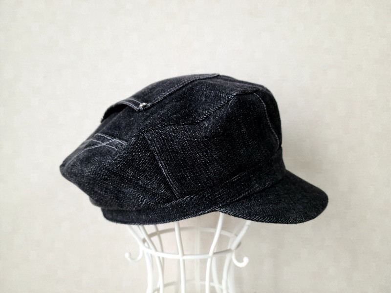 魅せる☆ポケットが楽しい♪リメイクデニムのリバーシブルキャスケット～ブラック