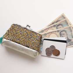 親子搭扣皮夾/配件包，英國布料和牛皮材質，含羞草色 第7張的照片