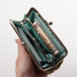 親子搭扣皮夾/配件包，英國布料和牛皮材質，含羞草色 第6張的照片