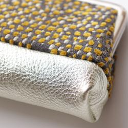 親子搭扣皮夾/配件包，英國布料和牛皮材質，含羞草色 第4張的照片