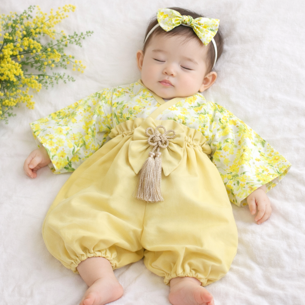 期間限定　ミモザのベビー袴　ひな祭り　お食い初め　100日祝い　こどもの日