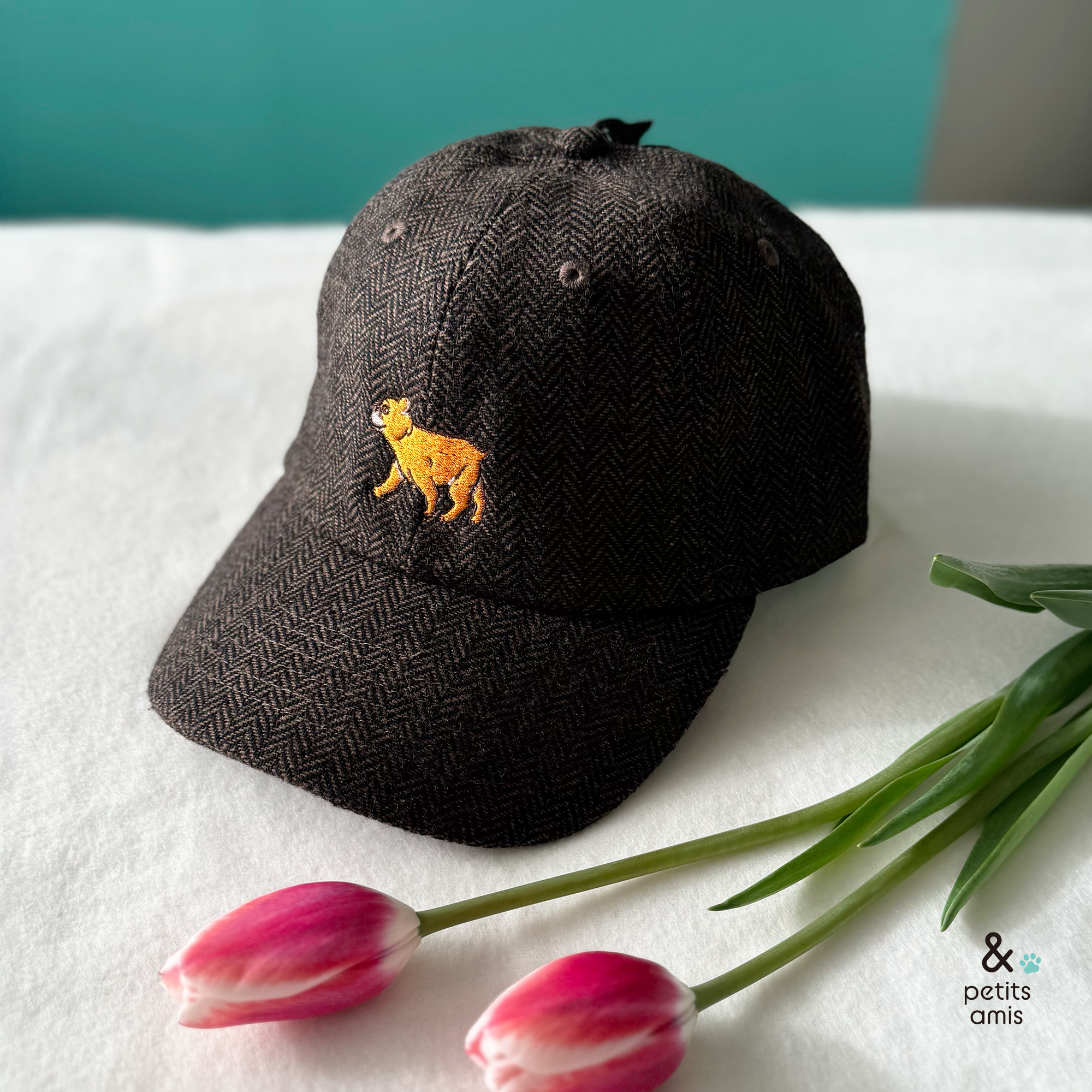 犬 刺繍キャップ｜ヘリンボーン 帽子｜犬種が選べる｜NEWHATTAN