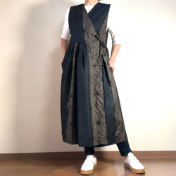 大島紬のジレ ロングベスト ジャンパースカート 茶 着物リメイク