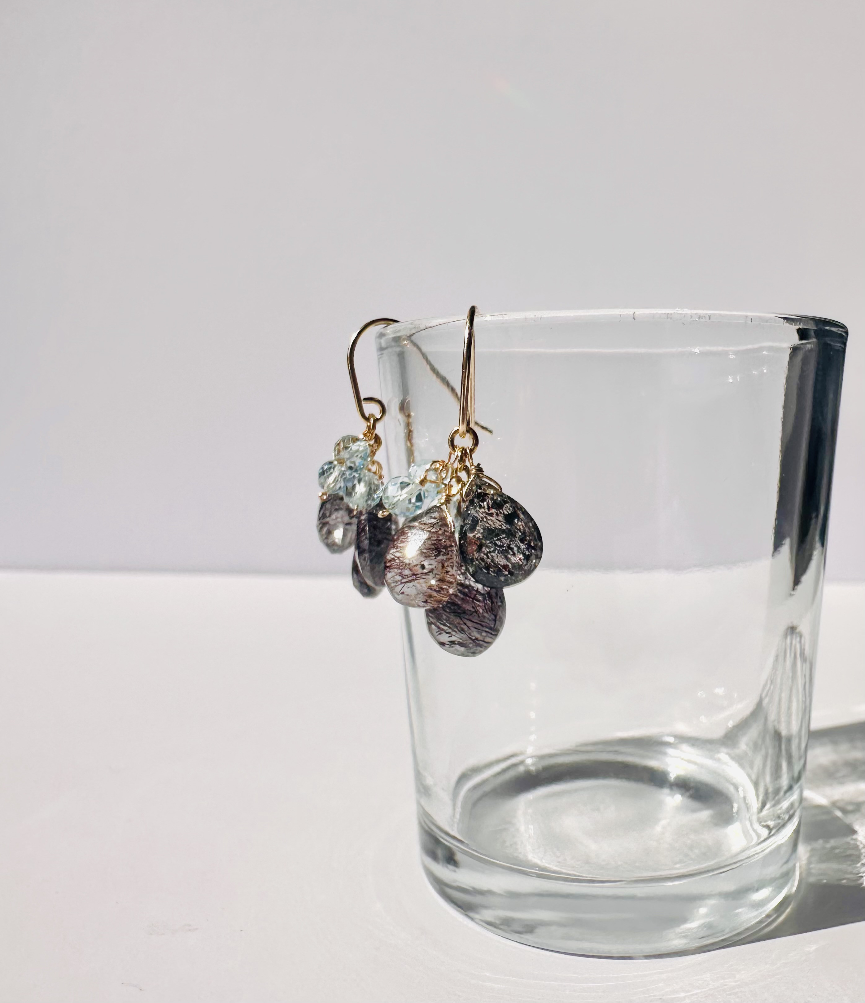 【Twilight Bloom】スーパーセブン × ブルートパーズ 14kgfピアス