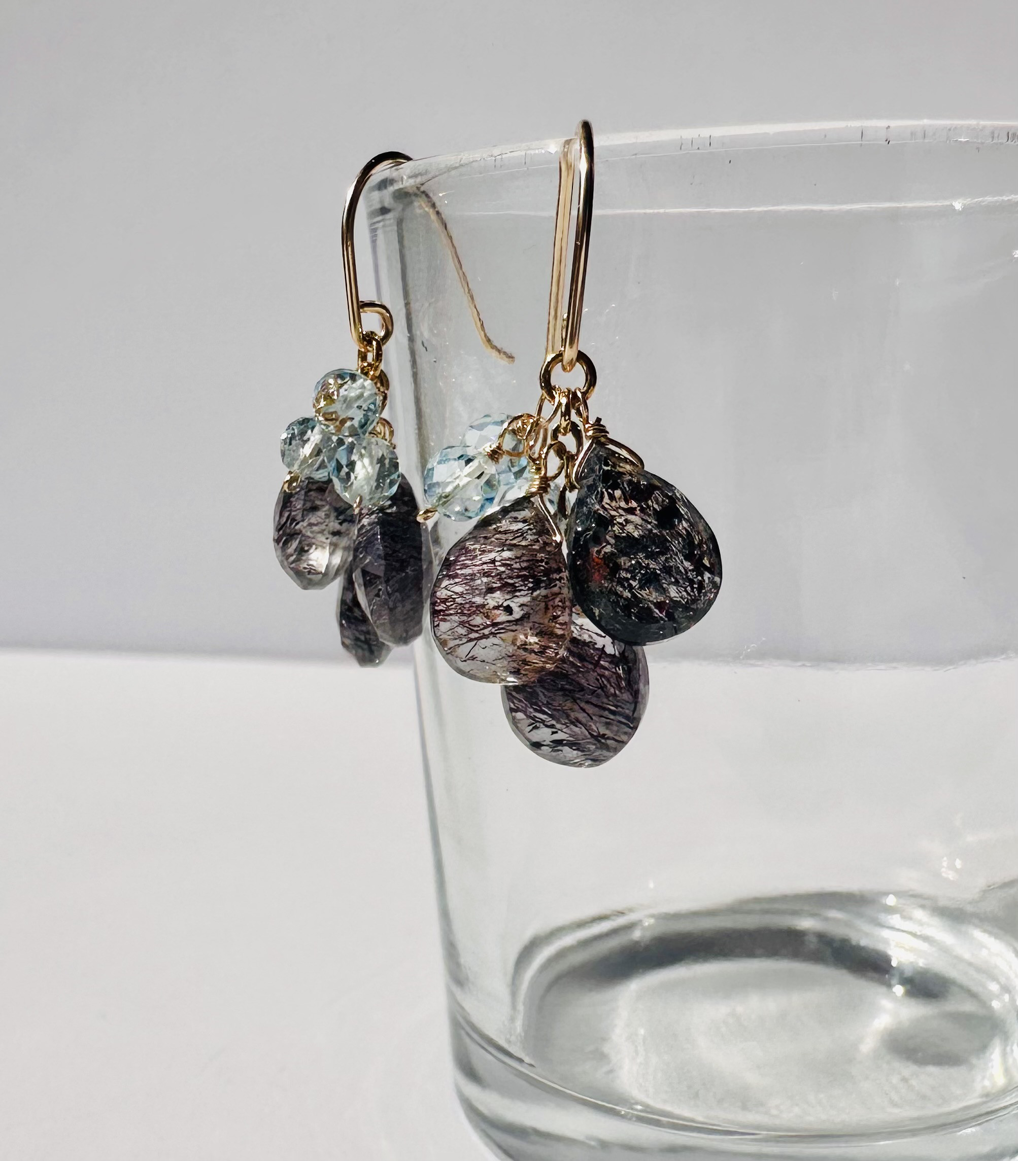 【Twilight Bloom】スーパーセブン × ブルートパーズ 14kgfピアス