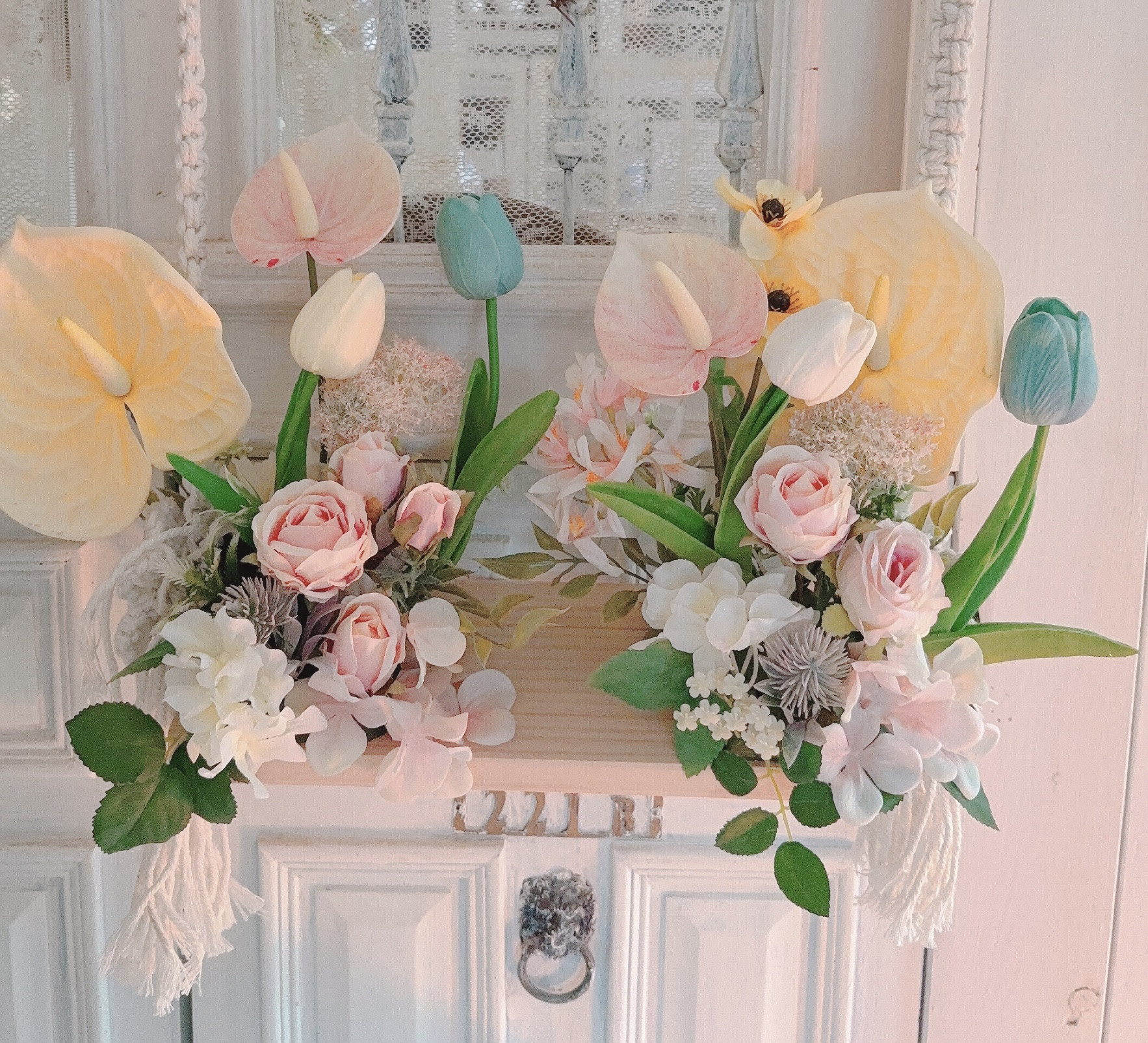 ❤️SALE❤️チューリップ*..パステルカラーフラワーブランコアレンジ⸜︎⸝ྀི
