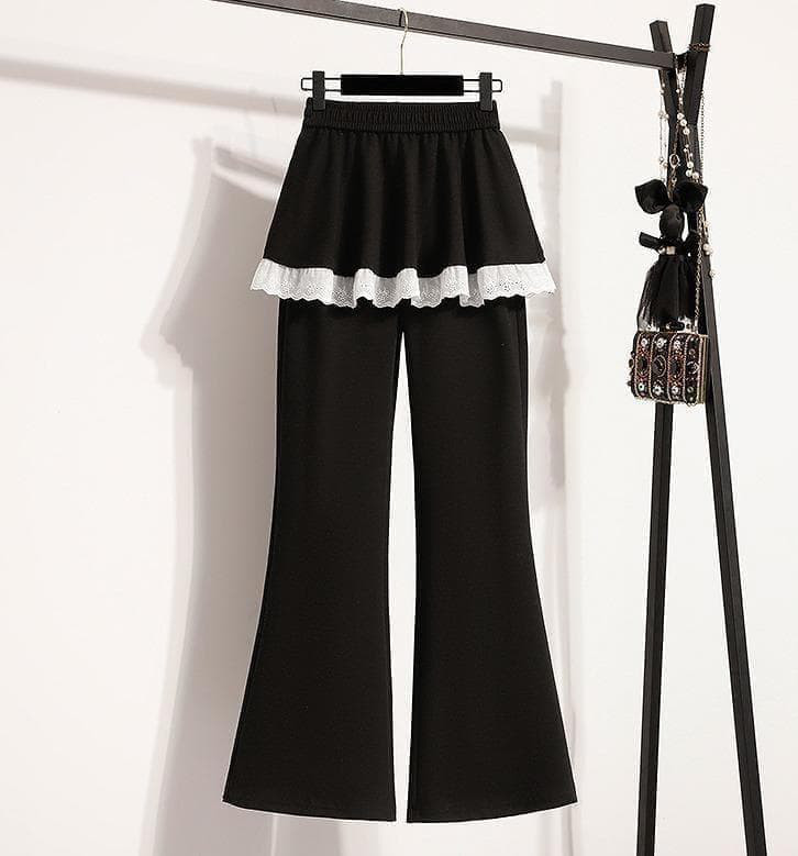 新品 大きいサイズ 秋冬 裾レース スウェット パンツ スカート風 ペプラムp