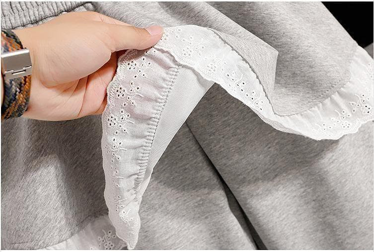 新品 大きいサイズ 秋冬 裾レース スウェット パンツ スカート風 ペプラムp