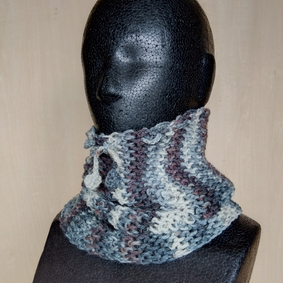 帽子＆スヌード2way☆グレー系＋茶色＊洗濯機OK！ 7枚目の画像