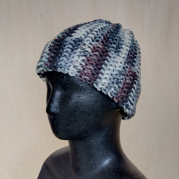 帽子＆スヌード2way☆グレー系＋茶色＊洗濯機OK！ 4枚目の画像