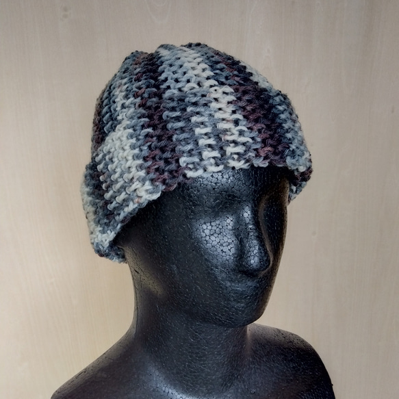 帽子＆スヌード2way☆グレー系＋茶色＊洗濯機OK！ 5枚目の画像