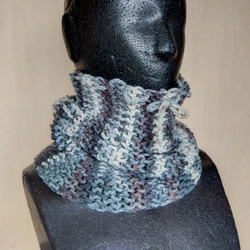 帽子＆スヌード2way☆グレー系＋茶色＊洗濯機OK！ 6枚目の画像