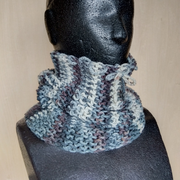 帽子＆スヌード2way☆グレー系＋茶色＊洗濯機OK！ 6枚目の画像