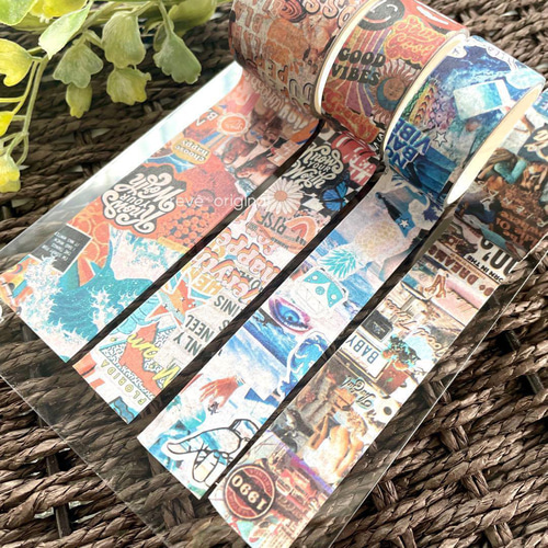 マスキングテープ4本 コラージュ素材 カラフル 手帳デコ レトロポップ