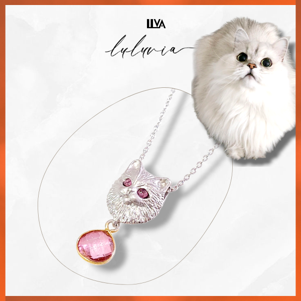 「君の形」猫ペンダント・瞳：ロードライトガーネット×ピンクトパーズ・ルルヴィア新作・PL009B