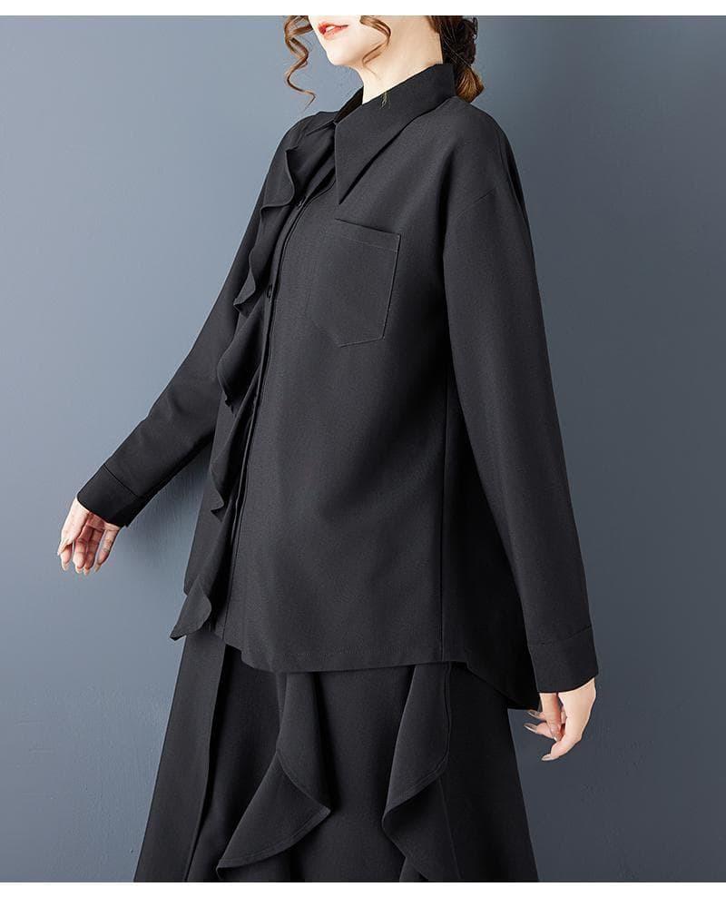 新品 セットアップ 大きいサイズ ゆったり アシメ フリル ワイドパンツ秋冬@