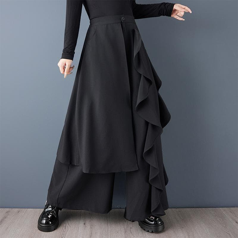 新品 セットアップ 大きいサイズ ゆったり アシメ フリル ワイドパンツ秋冬@