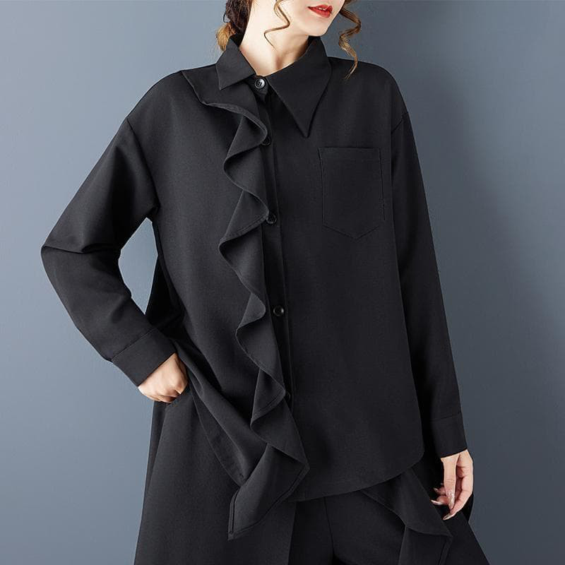 新品 セットアップ 大きいサイズ ゆったり アシメ フリル ワイドパンツ秋冬@