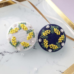 大人可愛い ミモザ刺繍パッチンピン ミモザパッチン留め ヘアピン