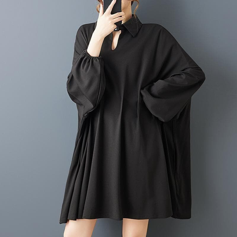 新品 大きいサイズ ゆったり ドルマン Vネック チュニック 黒 春 秋冬]]