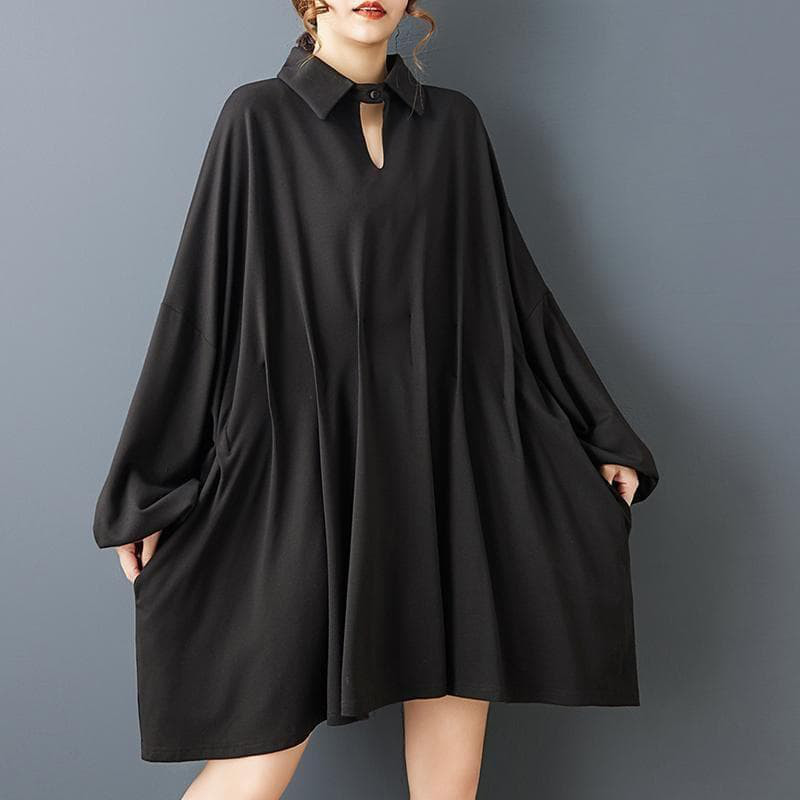 新品 大きいサイズ ゆったり ドルマン Vネック チュニック 黒 春 秋冬]]