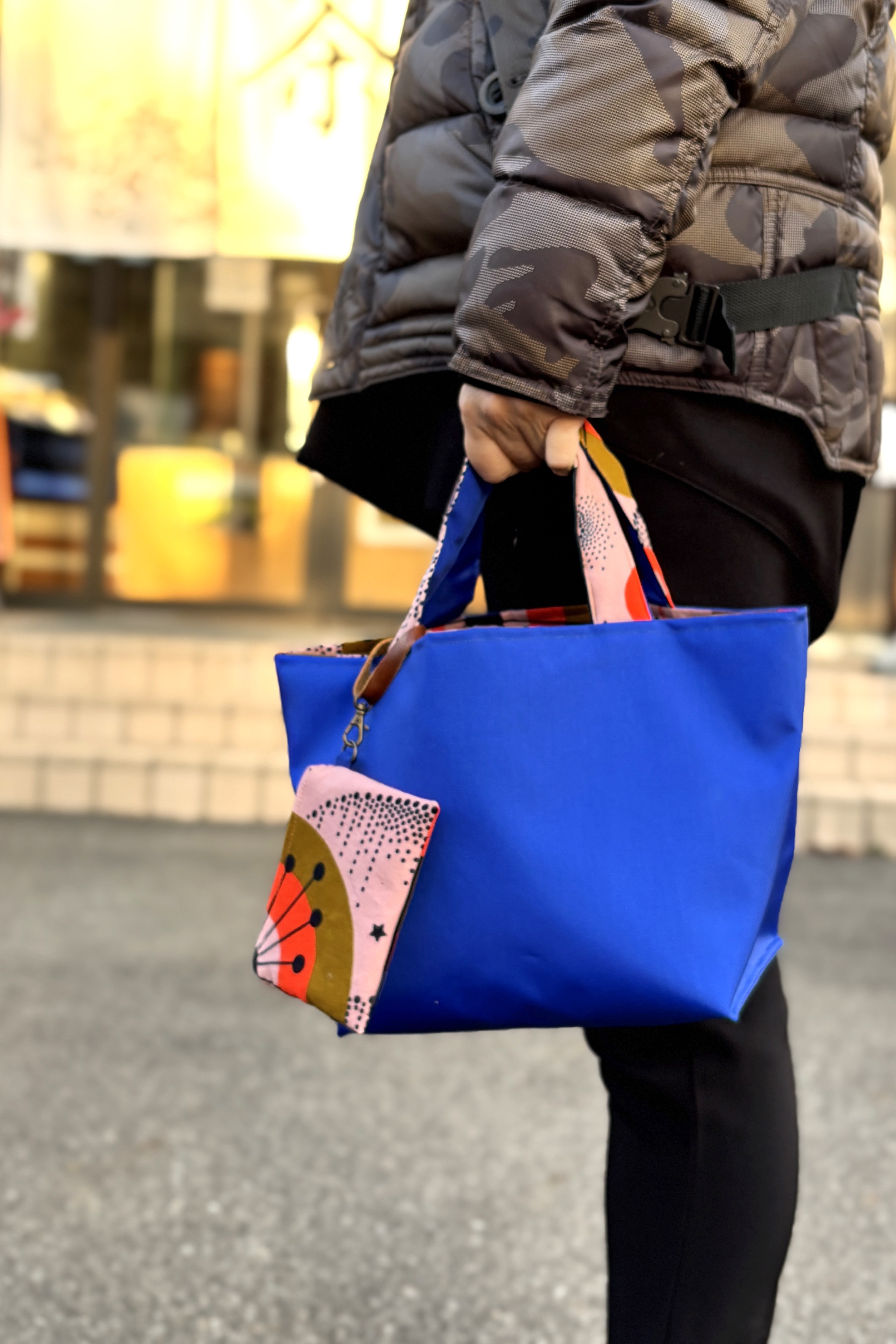 アフリカ布×ナイロン　トートバッグ　軽量バッグ　送料無料