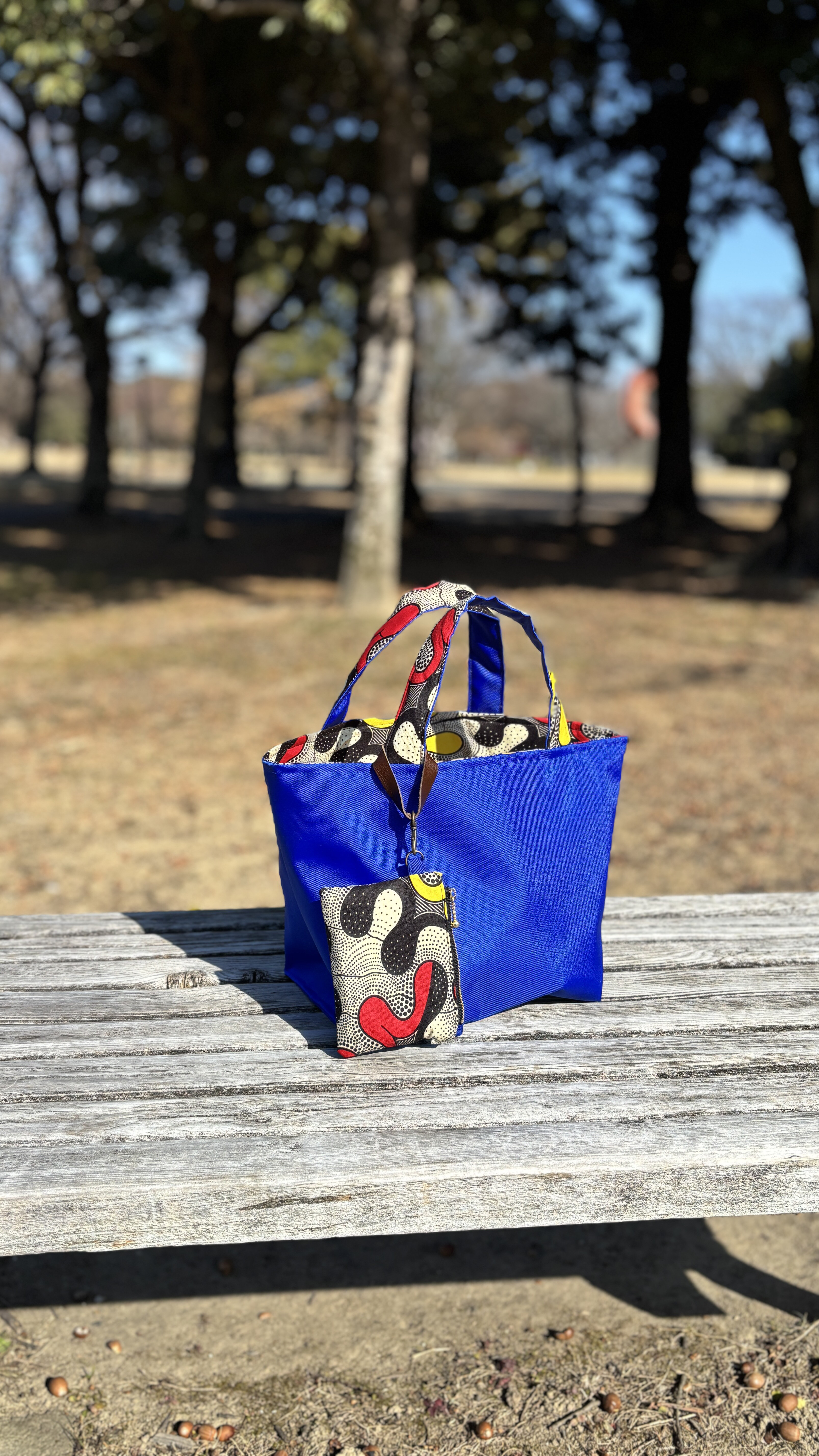 アフリカ布×ナイロン　トートバッグ　軽量バッグ　送料無料