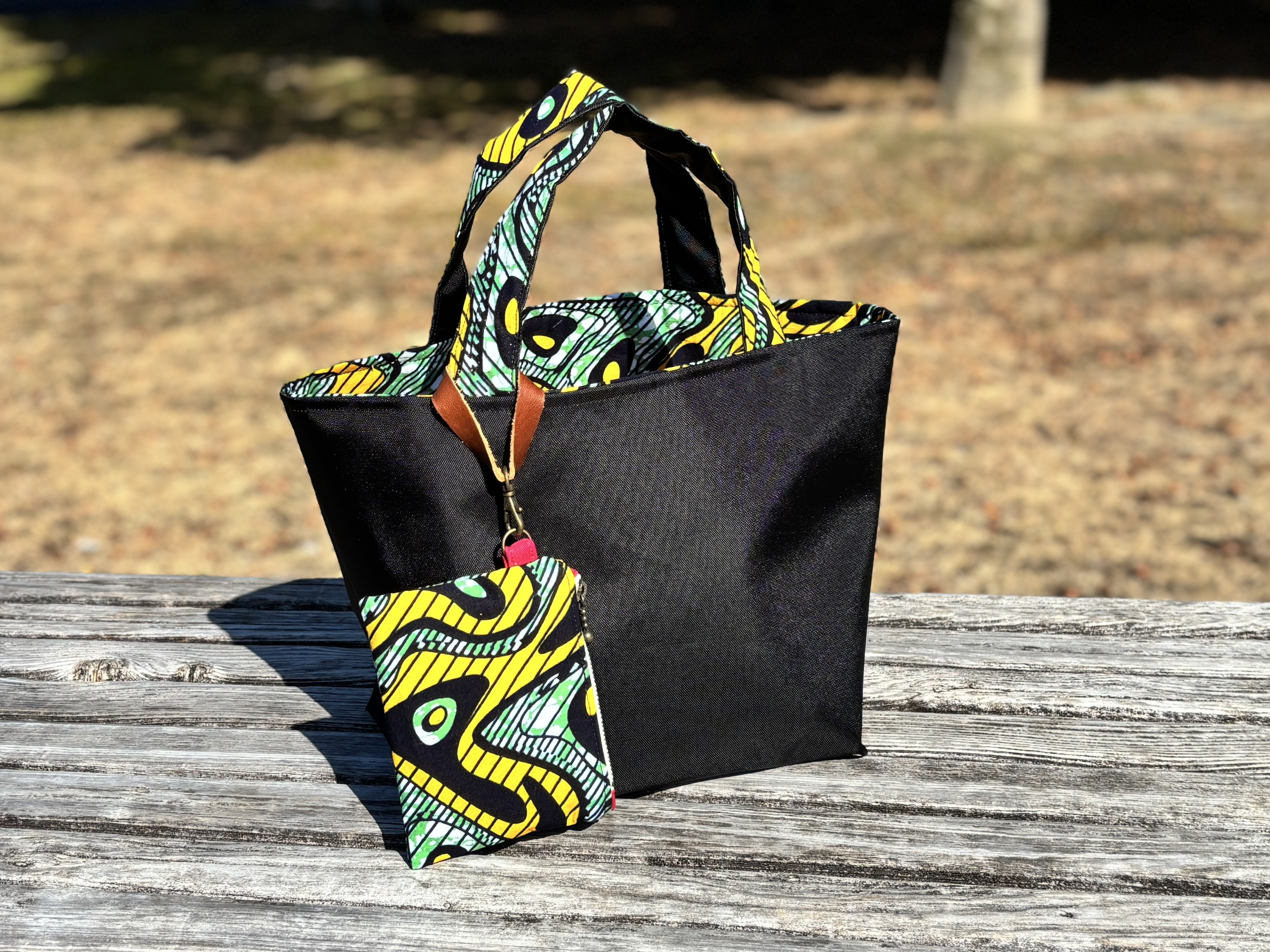 アフリカ布×ナイロン　トートバッグ　軽量バッグ　送料無料