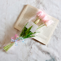 【リアルな触り心地】まるで生花のような瑞々しさ|春のチューリップ5本ブーケ|アーティフィシャルフラワー【シェルピンク】 9枚目の画像