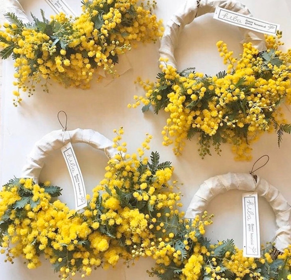 ミモザのハーフリース 【受注制作】 ホワイトリボン付き ドライ