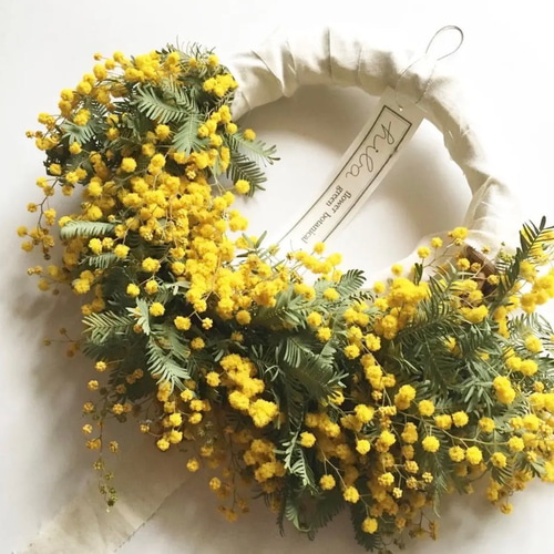 ミモザのハーフリース 【受注制作】 ホワイトリボン付き ドライ