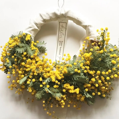 ミモザのハーフリース 【受注制作】 ホワイトリボン付き ドライ