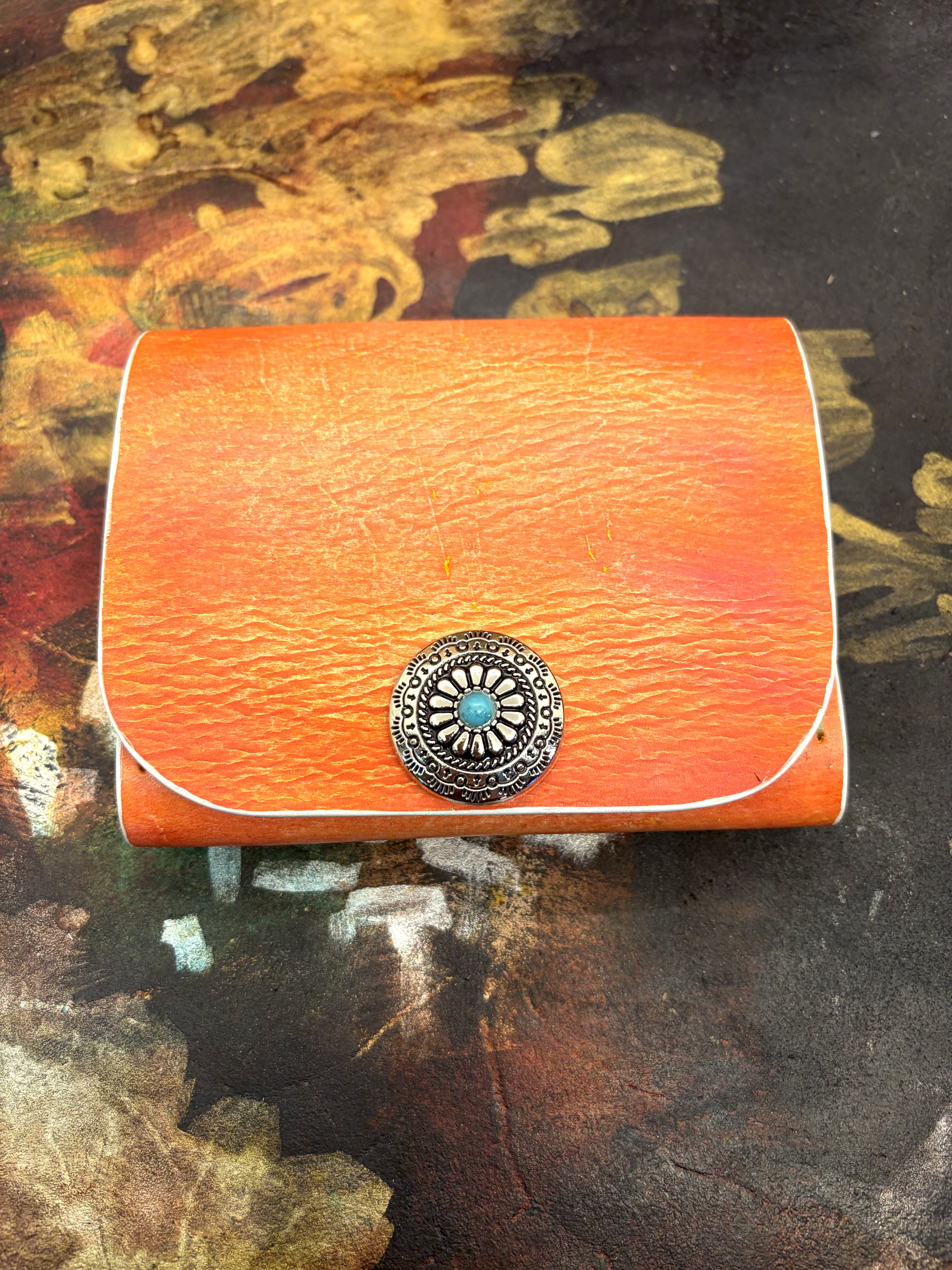 本革　mini wallet 財布　手染め　ピンク　コンチョ付き