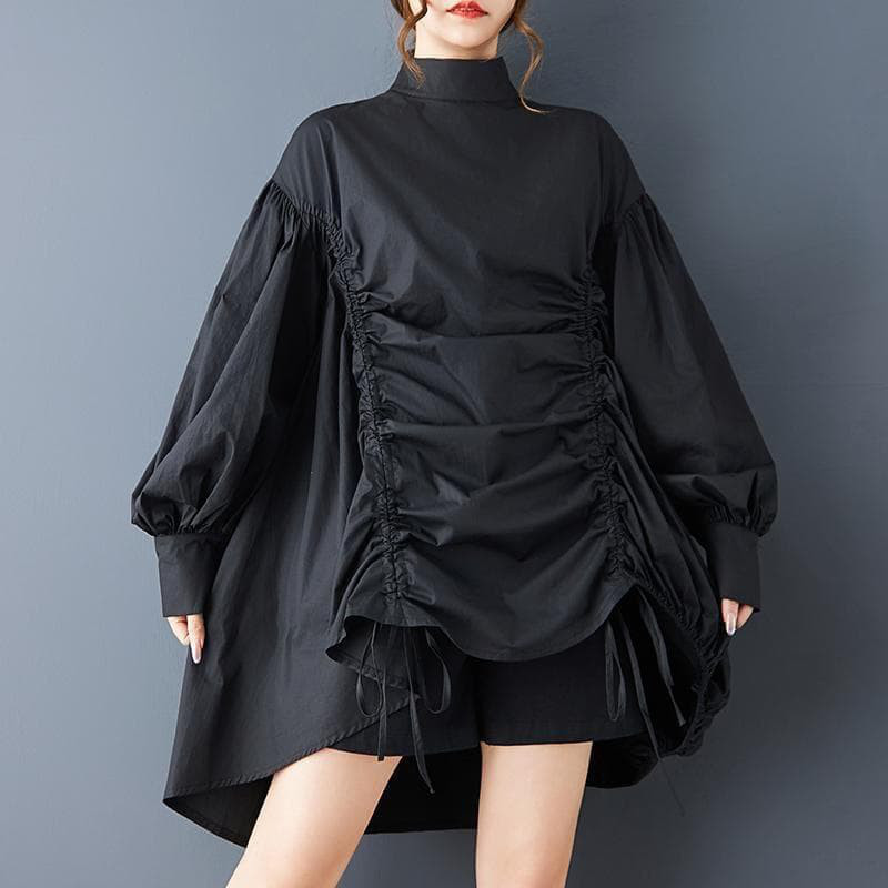 新品 大きいサイズ ゆったり パフスリーブ ワンピース 黒 秋冬　ドロストj