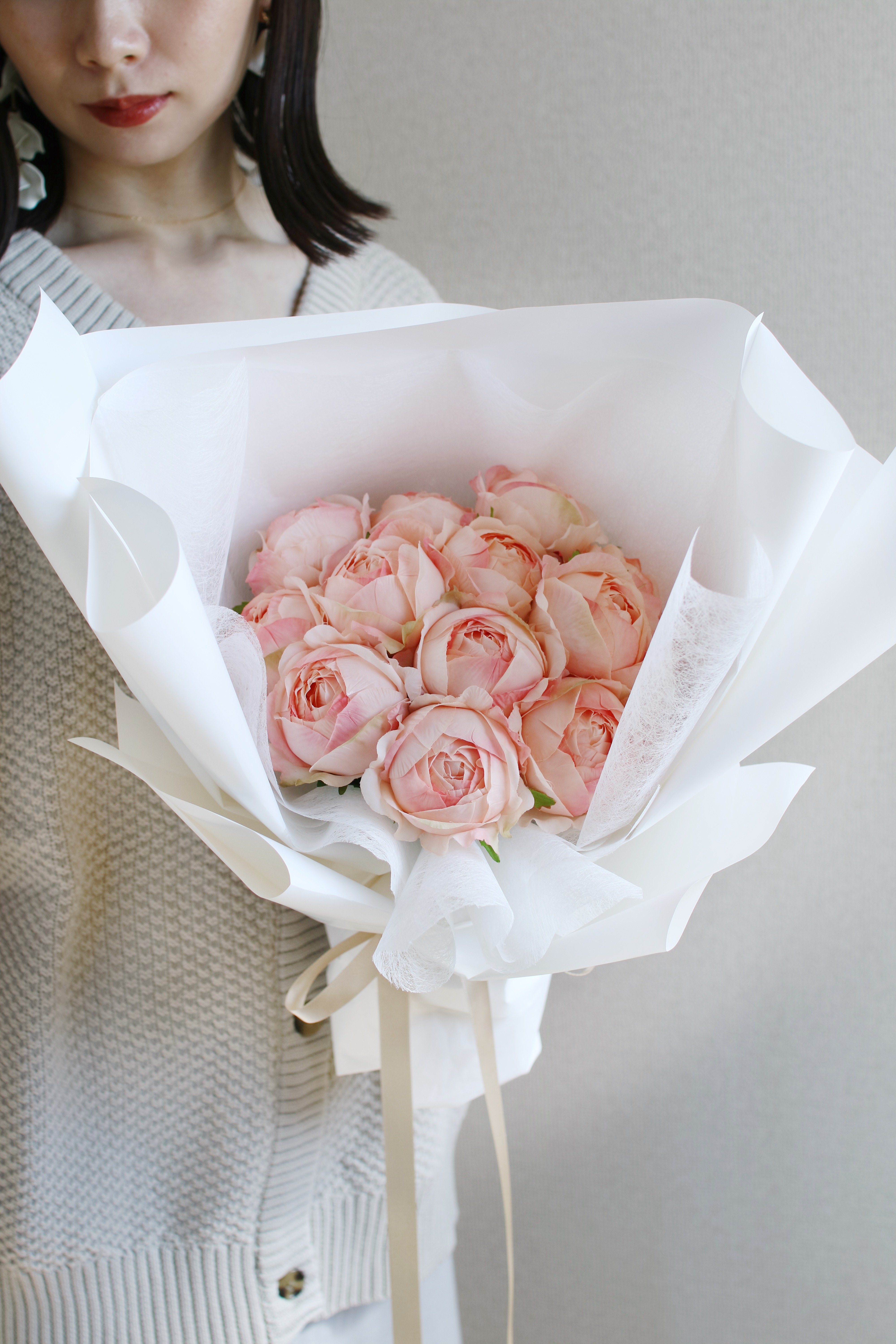 ベビーピンクのダズンローズ｜12本のバラ｜バラのブーケ｜｜ピンクローズ｜高品質造花｜プロポーズブーケ｜記念日｜ギフト