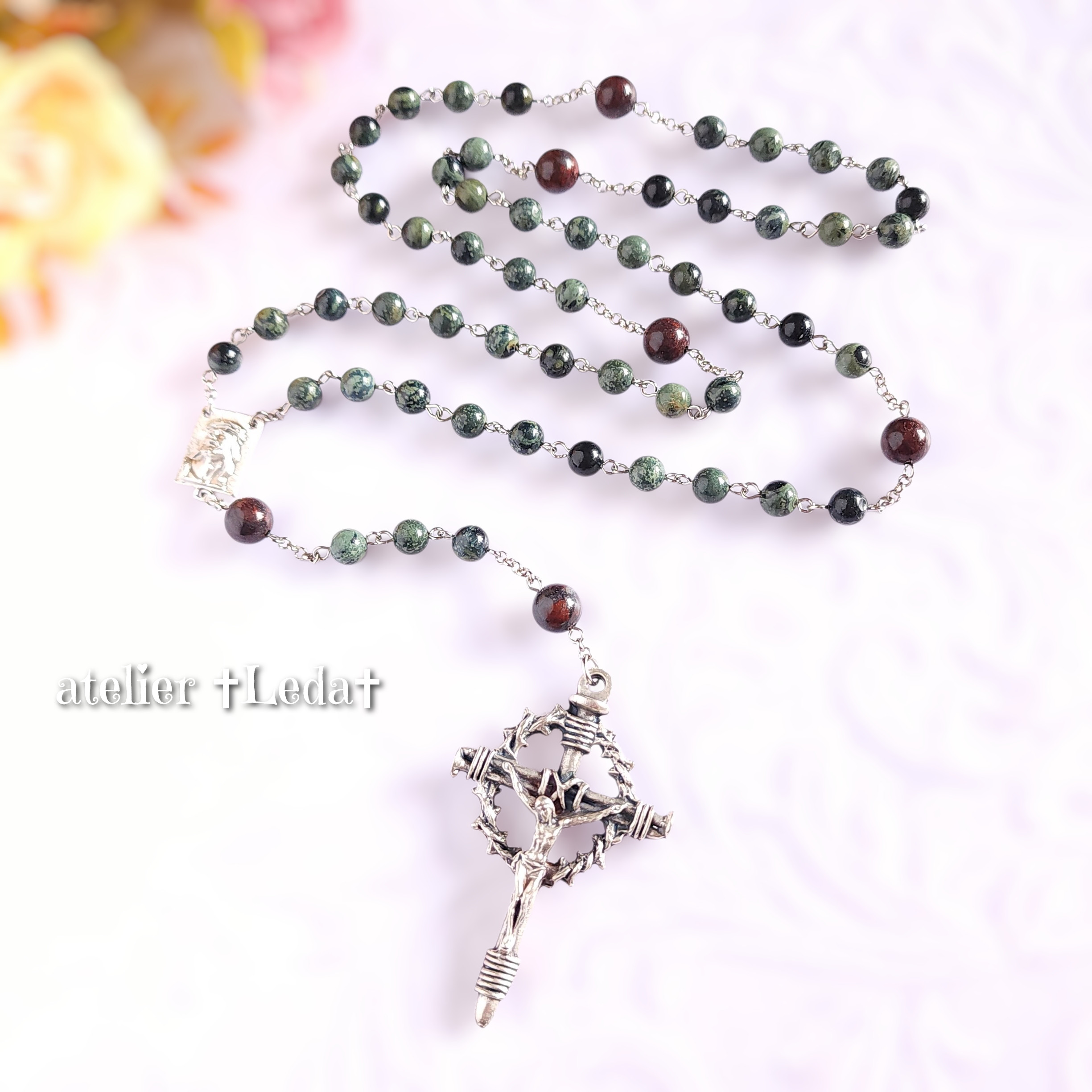 ☆カンババジャスパー＆ブラッドストーンロザリオ☆~Kambaba Jasper~