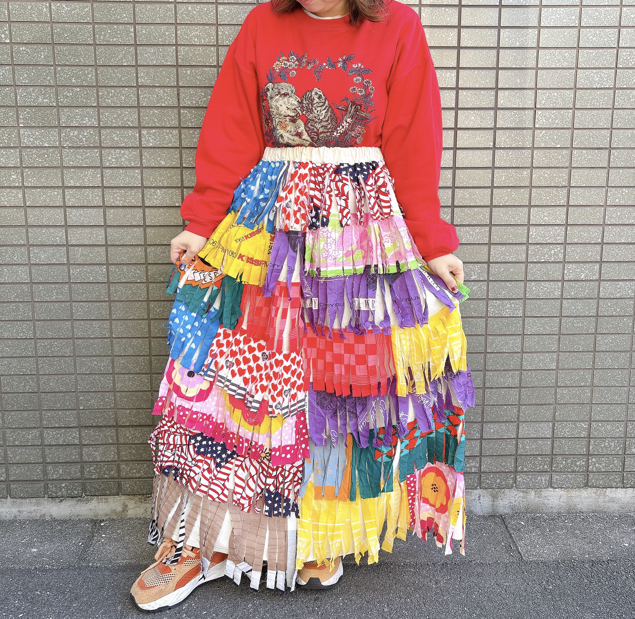 古着　ヴィンテージ　vintage スカート　パッチワーク　パッチワークスカート　フリンジ　フリンジスカート　個性派