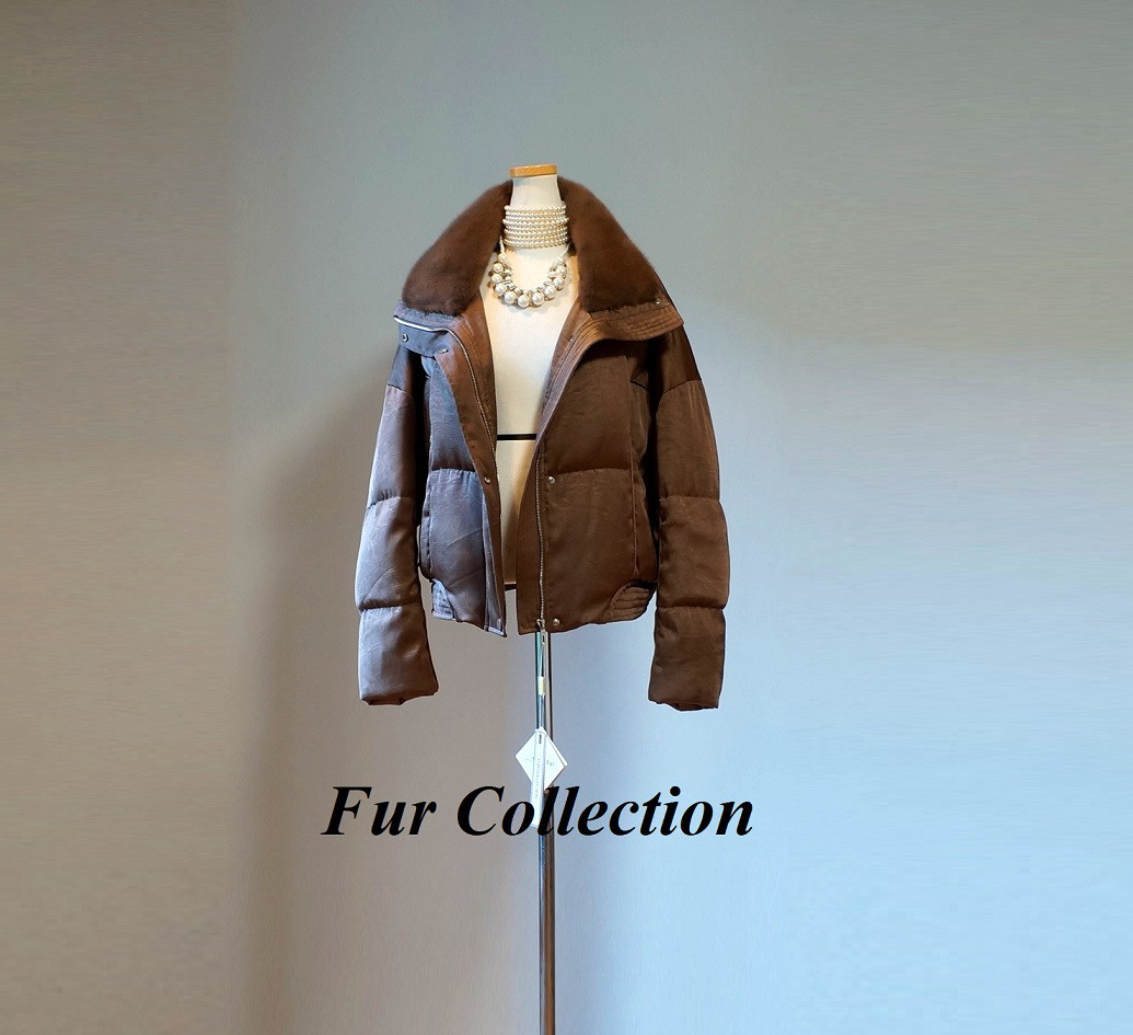 日常にひとさじのラグジュアリー☆ミンクファー付き柔らかいダウンジャケット茶　新品本物毛皮付きコートブラウンリアルファー襟